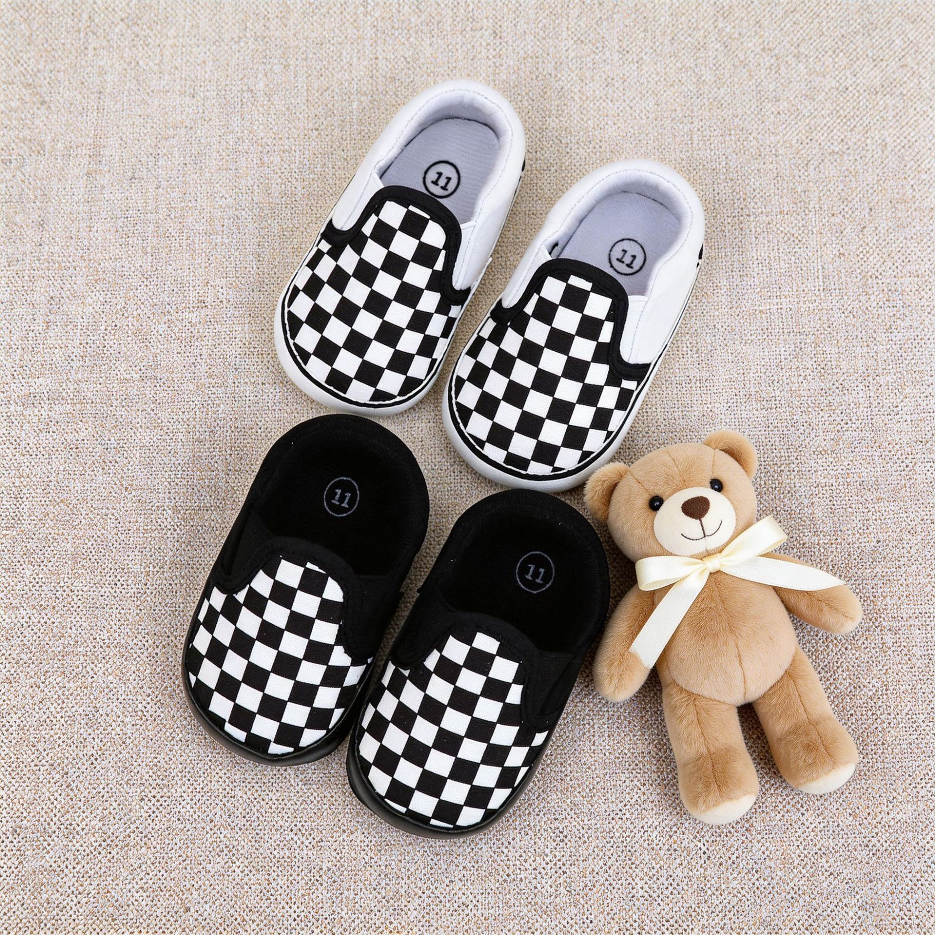 Cross-Border Brand Hot-Selling Baby Walking Shoes, Fashionable Plaid Baby First Walking Shoes, Comfortable and Lightweight Slip-On Shoes
