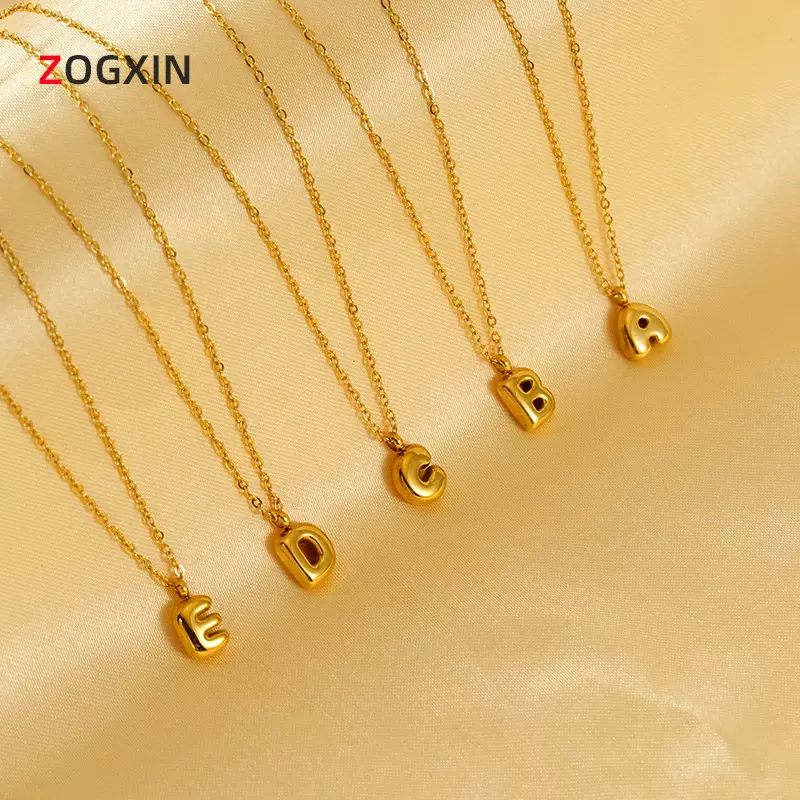 欧美简约26英文字母项链女新款气质钛钢18K气泡迷你字母吊坠饰品