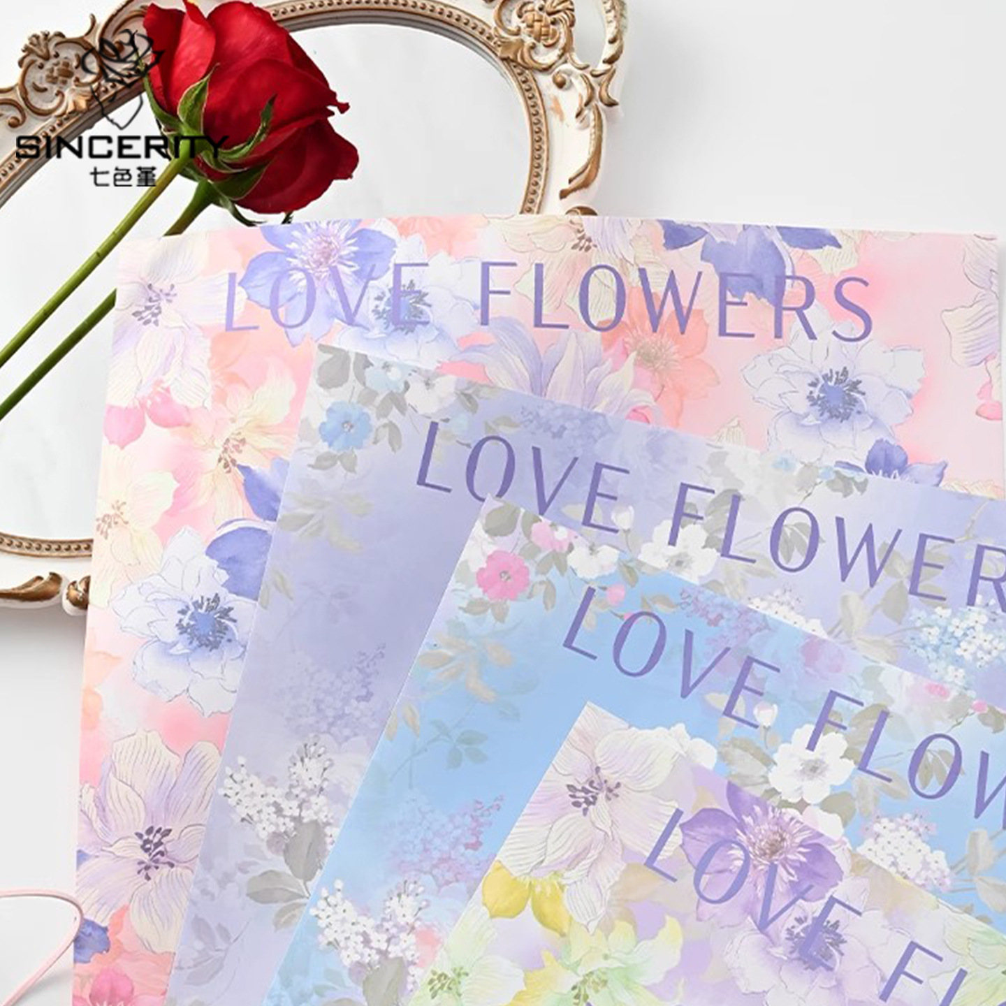 Papel de embalaje colorido estampado de pensamiento de siete colores nueva floristería arte fresco embalaje floral bricolaje floristería material de papel de embalaje