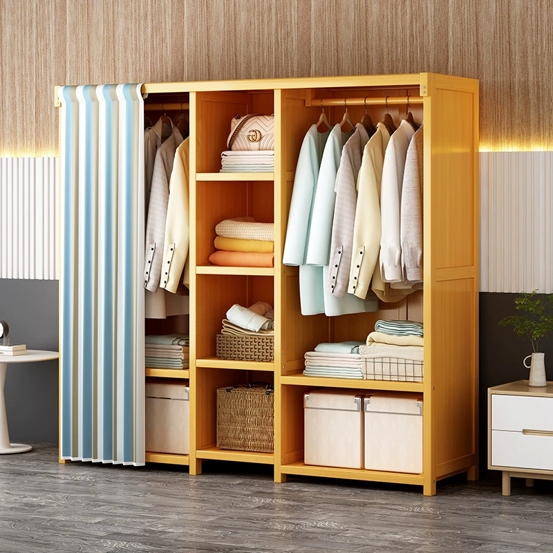 Простая бытовая комната для аренды спальни Хранение из цельного дерева Пылезащитный шкаф Без Дверцы Тканевый шкаф для штор Прочная и долговечная вешалка для одежды