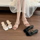 X775-3 Bow Square Toe Open Toe 2025 Sandals New Summer Black Hollow Thick Heel Sandals