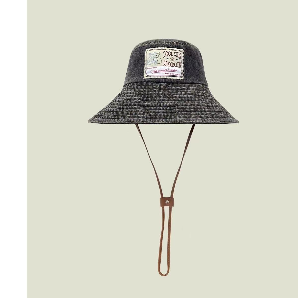 Vintage Washed Denim Bucket Hat For Women Japanese Style Patchwork_voghion.com