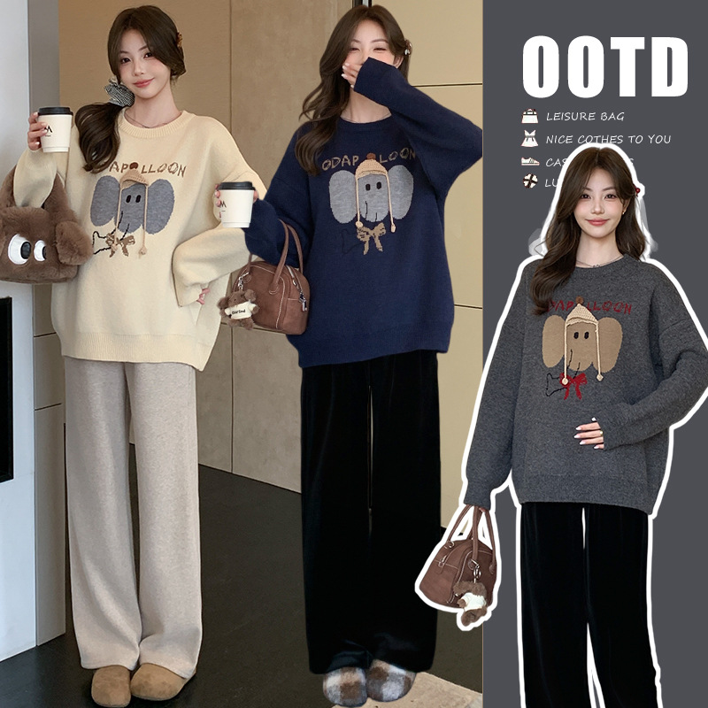 202 Temperament 5 Autumn/Winter New Versatile Maternity Korean Style Pullover Sweater Soft and Cozy Lazy Cute Style Loose Sweater