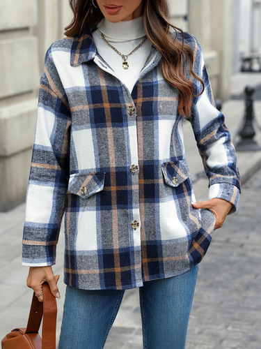 Cross-border foreign trade European and American women's clothing outerwear 2025 autumn and winter red plaid thick open jacket Amazon foreign clothing top