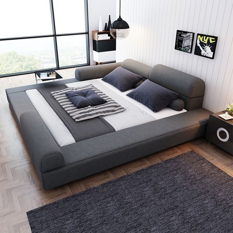 Extra-Large Double Bed Tatami for Home Use, Fabric Bed for Master Bedroom, Widened 1.5/2.0, Simple Solid Wood Wedding Bed with Soft Upholstery