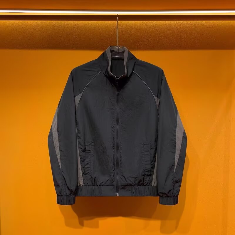 Spring and Summer New Men's High-End Color-Blocked Stand-Up Collar Jackets, Fashionable and Versatile Loose Casual Tops for Couples