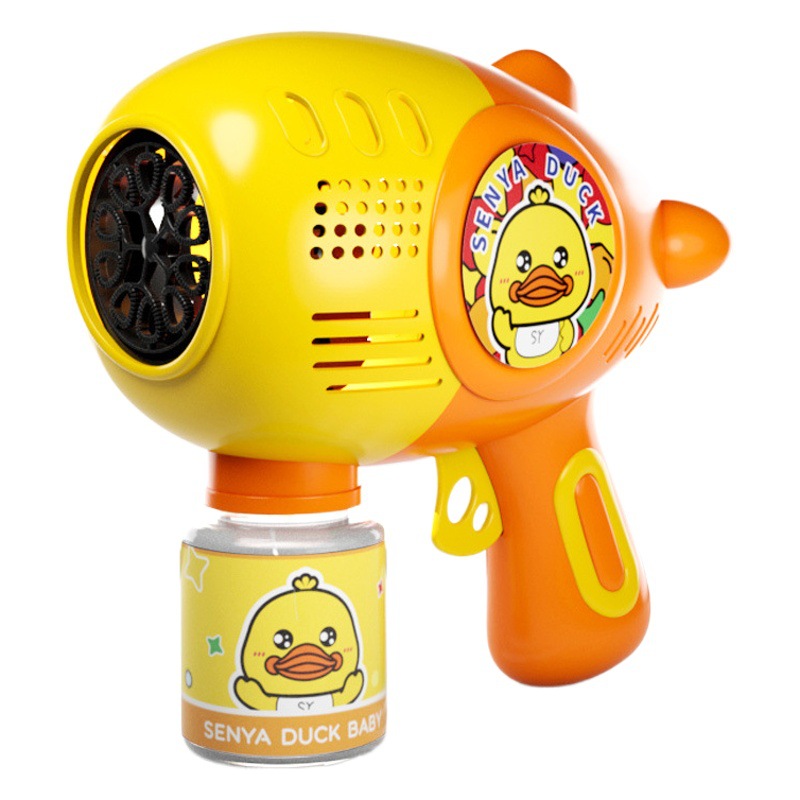 Red Gatlin Yellow Duck Blowing Bubble Gun Máquina de burbujas automática eléctrica Venta al por mayor Juguetes de parque para niños