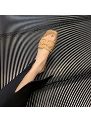 秒發！葡萄媽同款鞋濟州島之旅草編平底方頭粗跟度假一字拖鞋