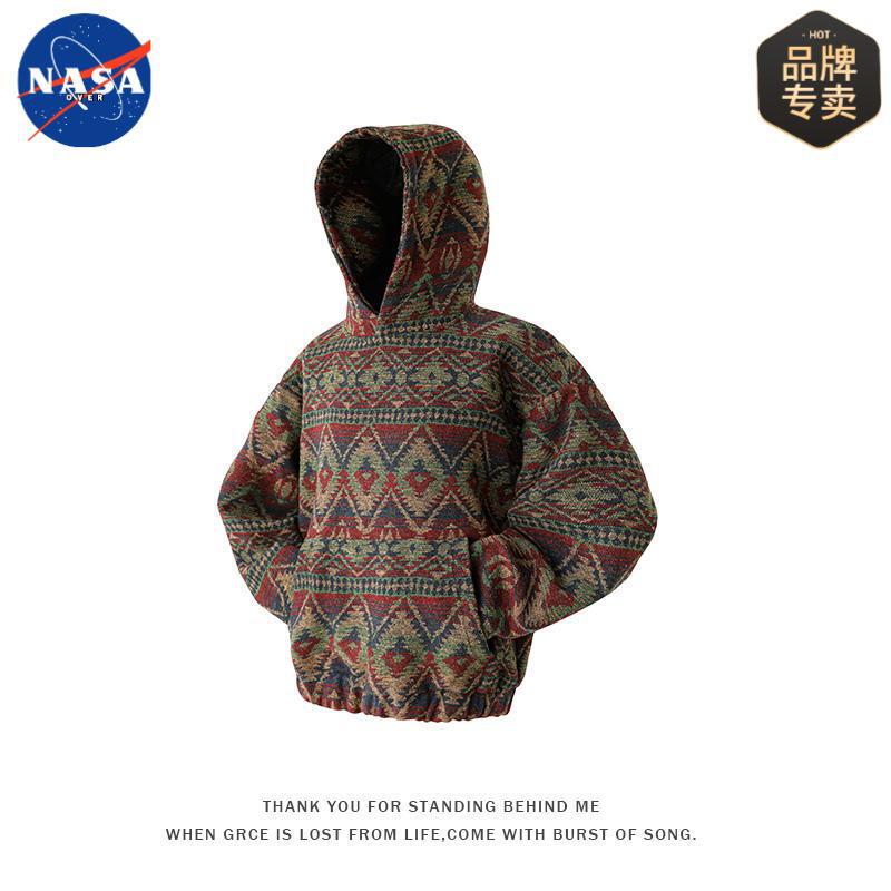NASA品牌高级感轻奢大口袋毛呢连帽卫衣男士潮牌宽松设计感外套潮|undefined
