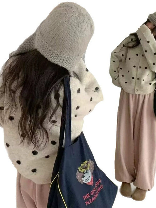 波点针织开衫毛衣女2025新款秋冬宽松休闲慵懒风针织衫外套女上衣|undefined