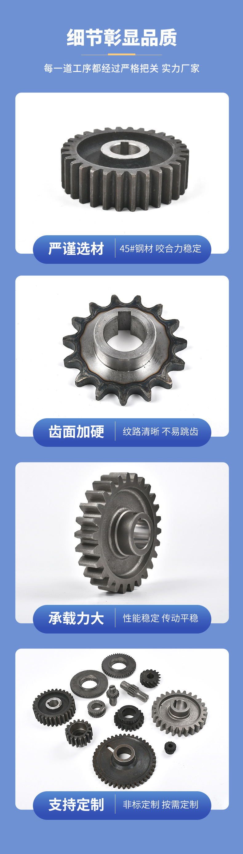Gear sprocket shaft synchronous wheel single row double row 45# steel sprocket precision transmission gear non-standard industrial sprocket