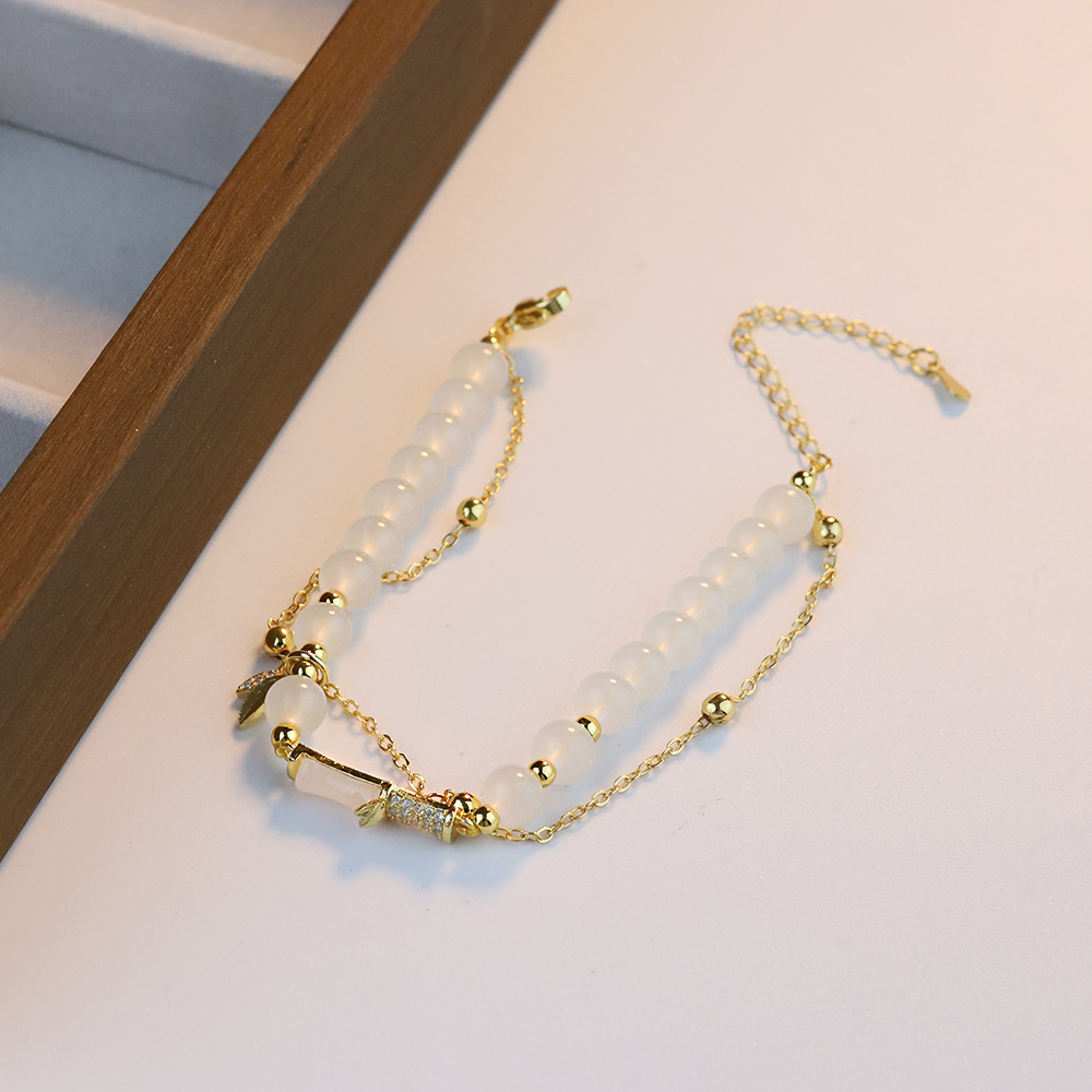 2025 nueva pulsera de cadena de ágata de bambú de doble capa ligera de lujo nicho de moda pulsera de alta calidad para regalos de amigos