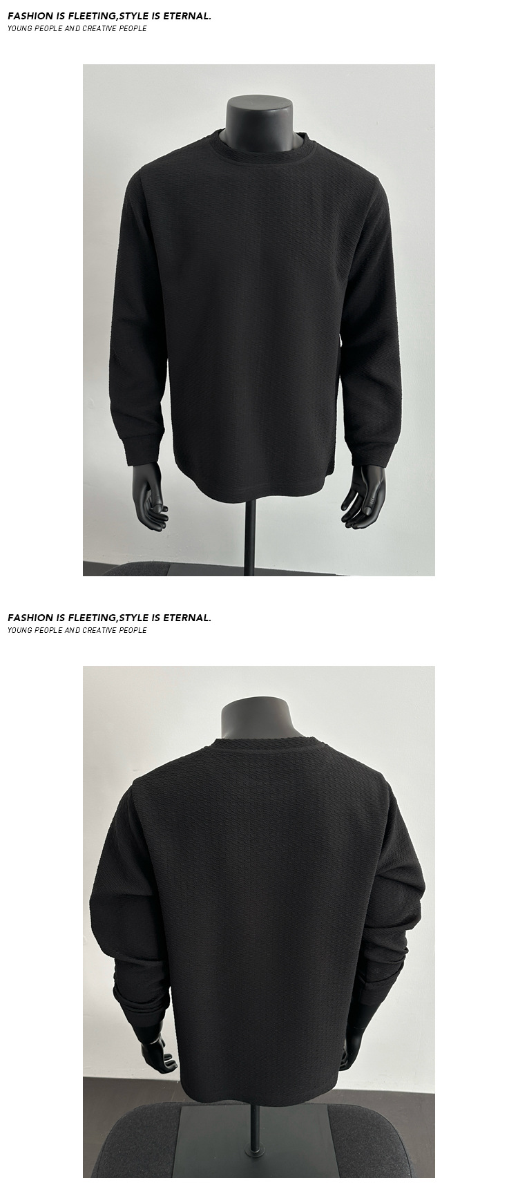 Jacquard Textured Men's Round Neck Sweatshirt American Retro Style_voghion.com