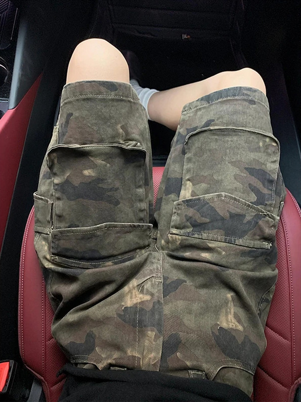 American Retro Multi-Pocket Camouflage Cargo Shorts Men's Summer Trendy Vintage Lumberjack Paratrooper 5-Point Shorts