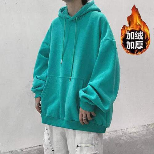Men's Hooded Sweatshirt for Autumn/Winter, Solid Color Hooded Top, Korean Style Trendy Loose Fit, Dual-Lined and Thickened Outerwear