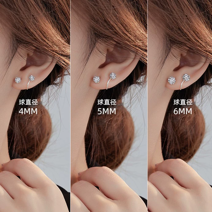 Nail sequins, earrings, universal zirconium, silver 999 sample, high-quality style