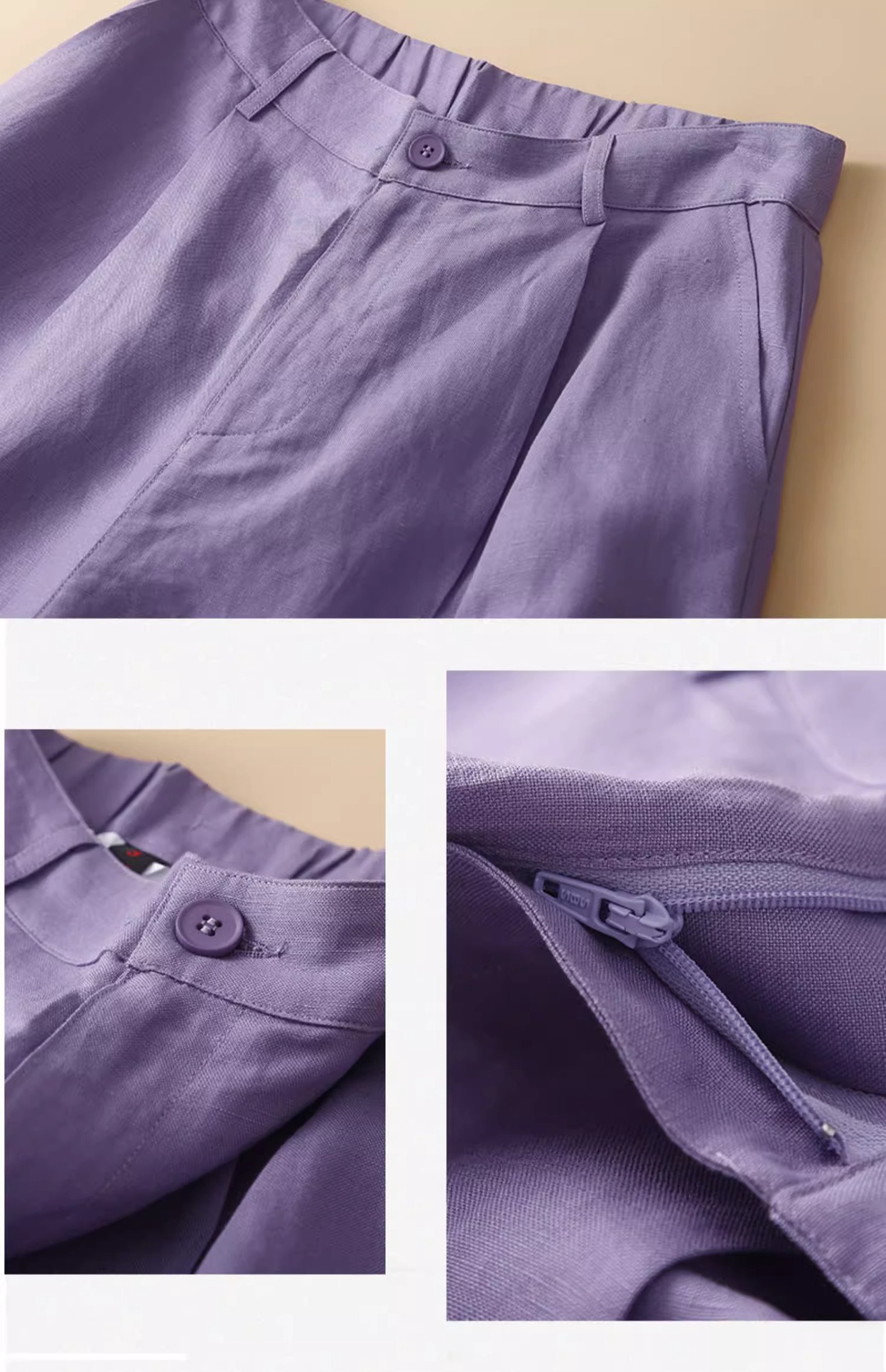 Quần short nữ ống rộng vải lanh cotton phong cách mới — Màu cam chi tiết 7