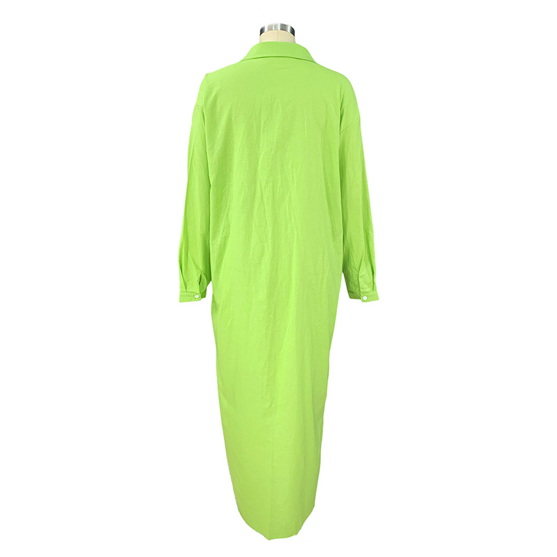 Fall Women Clothing Solid Color Loose Lapels Mid Length Cotton Linen Shirt Dress