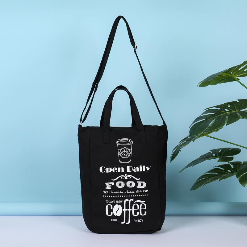 黑色BCI良好棉花帆布袋定 制加印logo丝印有底有侧拉链帆布单肩包