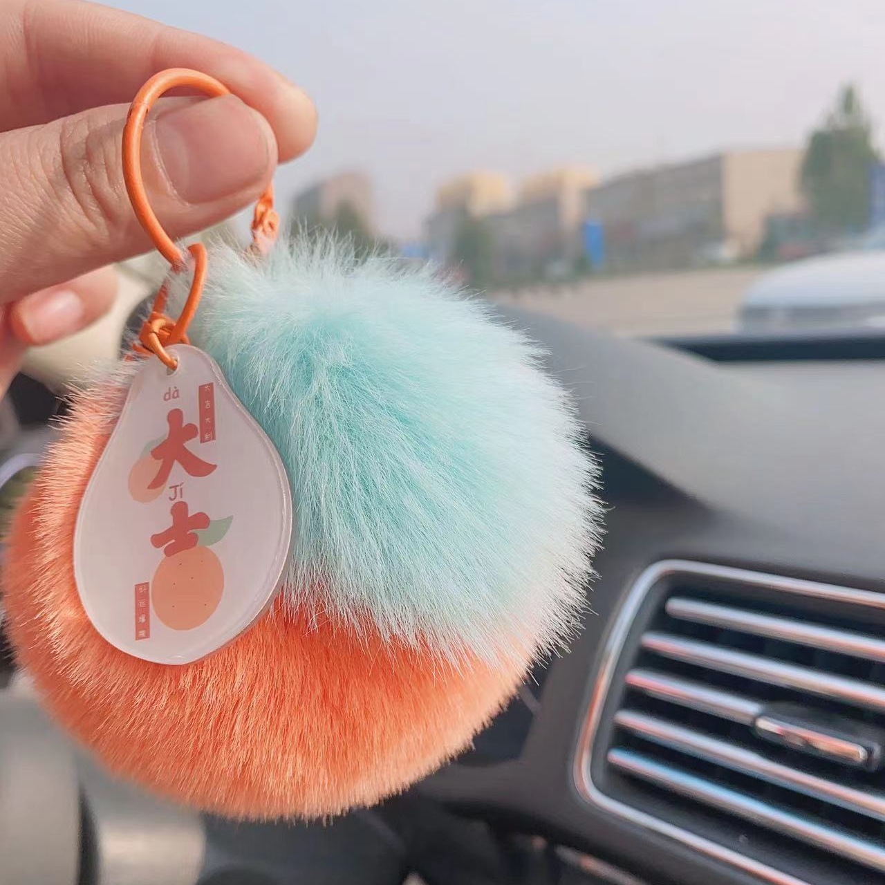 [Buena Suerte] Imitación de piel conejo Rex naranja pequeña llavero del coche colgante felpa mochila bolsa adornos regalo