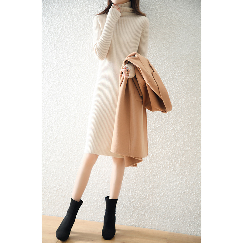 Women's turtleneck sweater dress autumn and winter new mid-length sweater women's cashmere knitted bottoming skirt slim inner knitted skirt