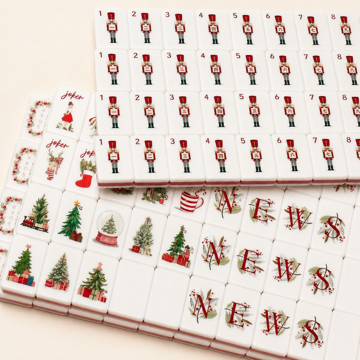 American Mahjong Home-Use Hand-Cranked Mahjong Pink Red Christmas Personalized Mahjong Acrylic 3-Layer Mahjong American Style