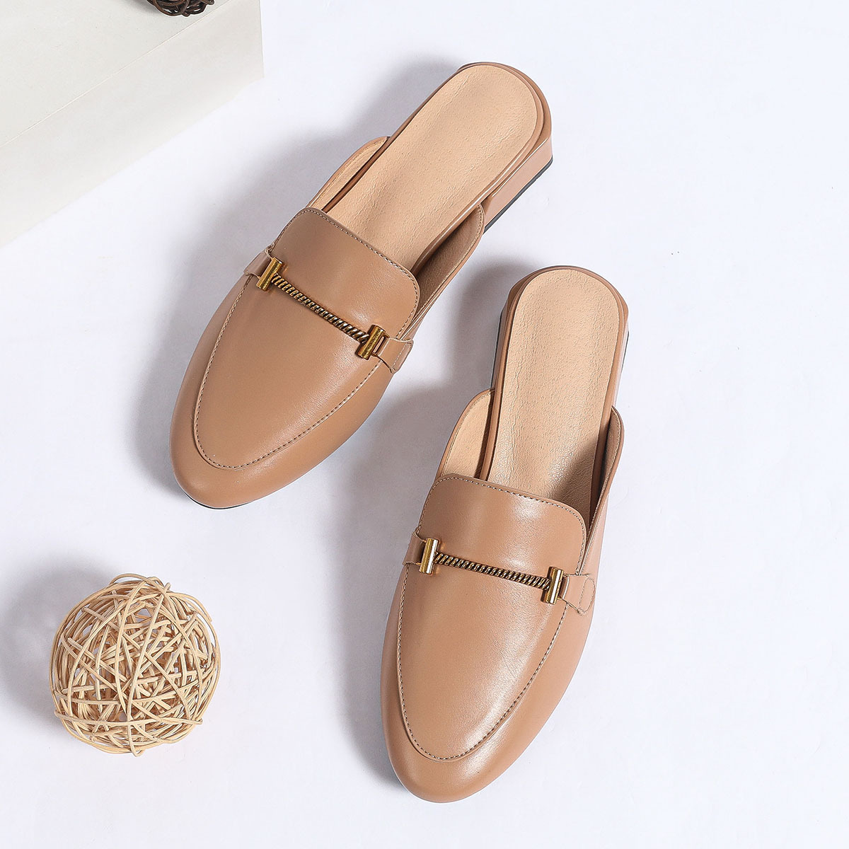 The New Spring Chunky Heel Sandals Slip On Baotou Drag Fashion All Match Soft Bottom Metal Buckle Summer Pointed Toe_voghion.com