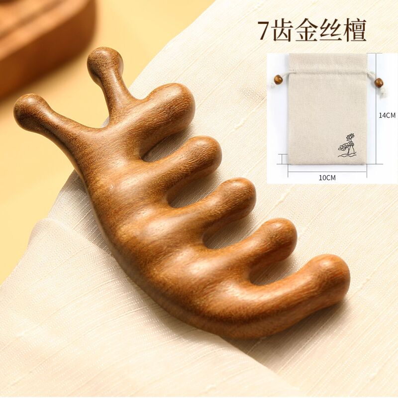 天然緑檀木マッサージ櫛経絡櫛頭治療頭皮五歯円頭マッサージ櫛七歯疎通櫛|undefined
