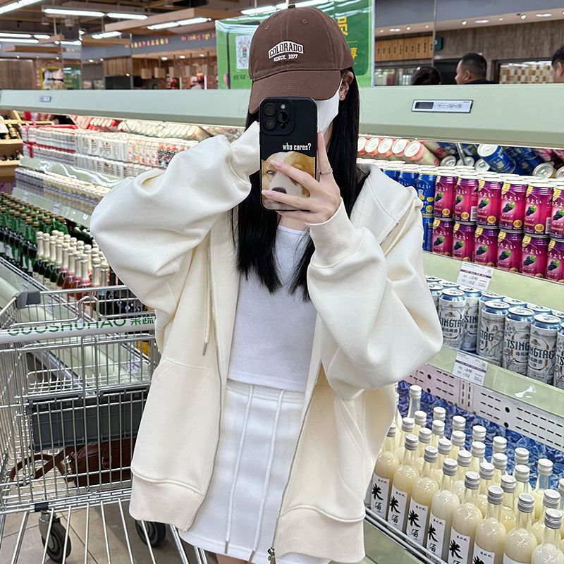 韩版潮流开衫卫衣女秋季2025新款韩系慵懒风连帽上衣女士减龄外套|undefined