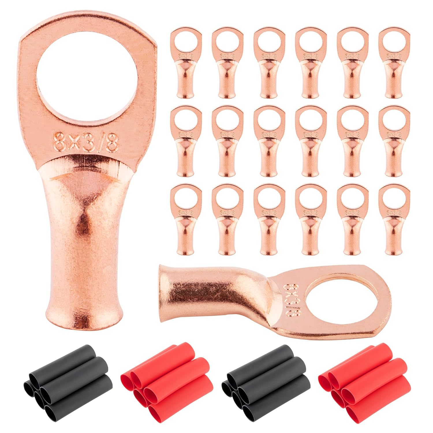 RED WOLF 20 PCs 8 Gauge x 3\/8" Copper Wire Ring Termina