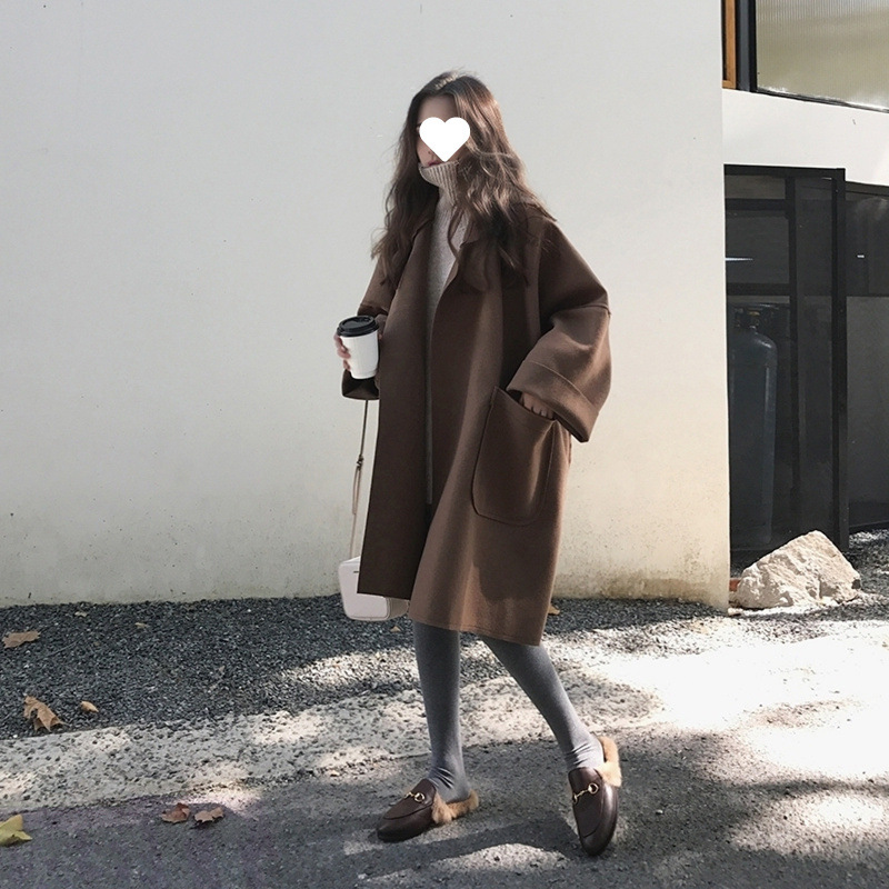 欧美呢子大衣宽松百搭中长款毛呢外套女装秋冬装新款