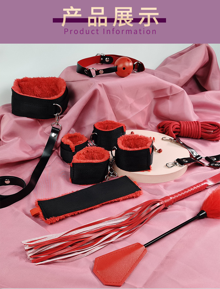 SM Flirting Set with Handcuffs and Nipple Clamps, 10-Piece Black Plush and Webbing Kit — detail image 45