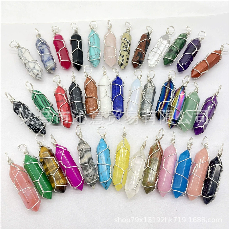 Внешняя торговля взрывы вокруг шелка гексагональной колонны кулон природных кристаллов ожерелье ручной раны серебряные пули ювелирные изделия оптом