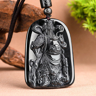 Natural Burmese A Goods Jade Wushen Guan Gong Black Chicken Breed Jade Pendant Ice Pendant Fashion High-end Men's and Women's