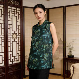 新中式盘扣无袖印花衬衫气质百搭夏季女装新款改良套头上衣小衫