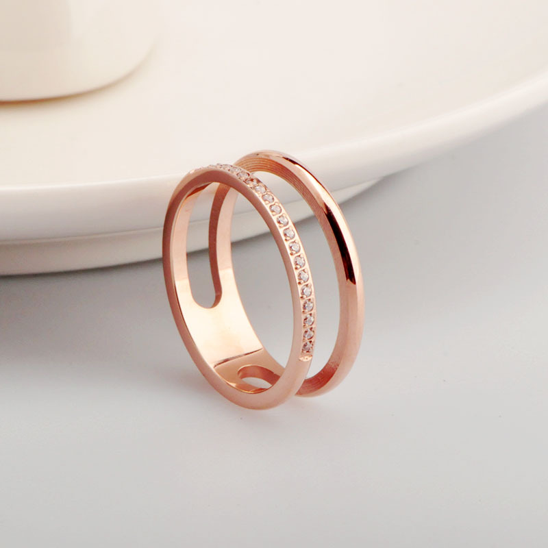 Vacuum Plating Gold Plating Process Rose Gold Plated Plating Material Titanium Steel Rose Gold Plated Simple Style Inlay Geometric Zircon Rings
