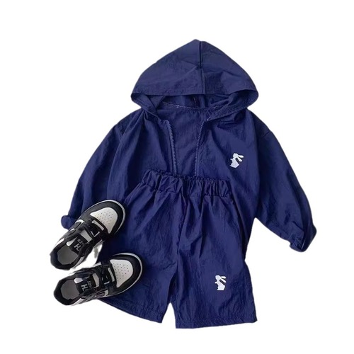 Children's sun-protective hooded set Summer skin care coat shorts two-piece set Unisex versatile outdoor clothing trendy style