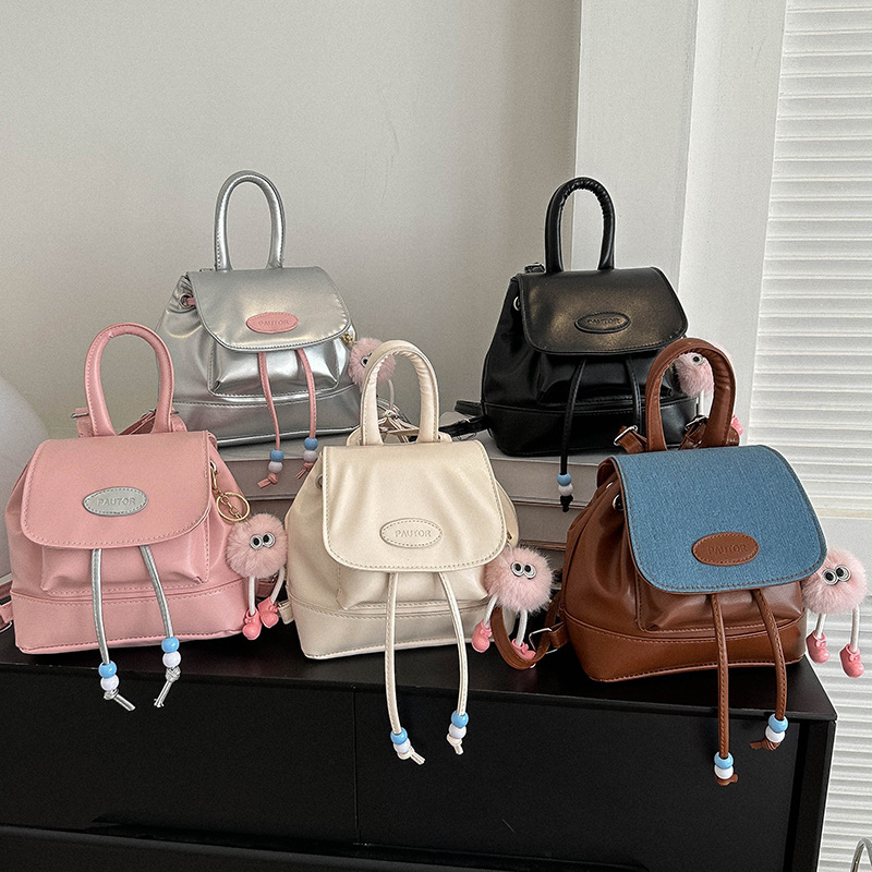 Retro preppy style backpack for women 2023 autumn and winter New South Korea contrast color backpack all-match portable bucket bag fashion