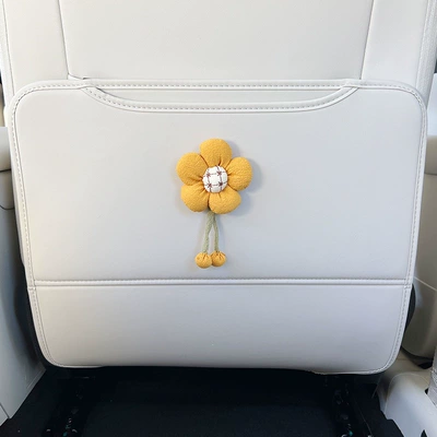 5 car seat back anti-kick pad, Chair back anti-kick pad - turmeric-sunflower-oula-5-1-piece-of-rear-seat-anti-kick-pad-dawn-white