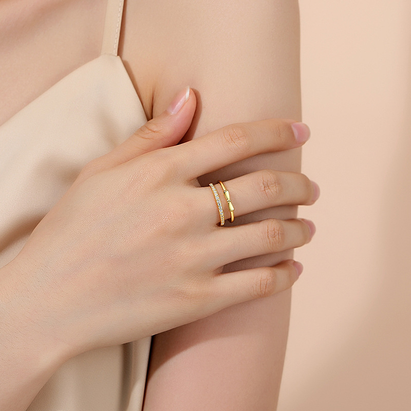 Anillo de plata esterlina 925 doble arco anillo de diseño de moda mujer estilo ligero de lujo diamante incrustado 925 anillo apilado