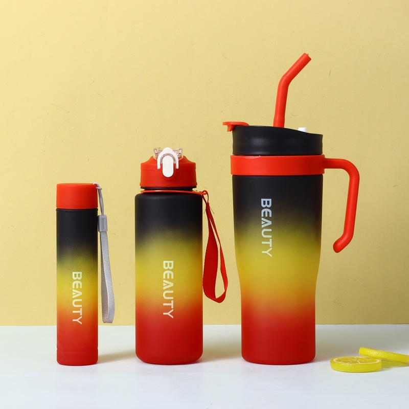 国境を越えた高価値の3ピースグラデーションカラープラスチックストローカップ大容量アイスバーカップハンドル付きカーカップウォーターカップ|undefined