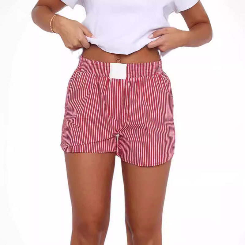 European and American Style Spring and Summer Casual Striped Patchwork Women's Sleep Shorts, Lazy and Fashionable