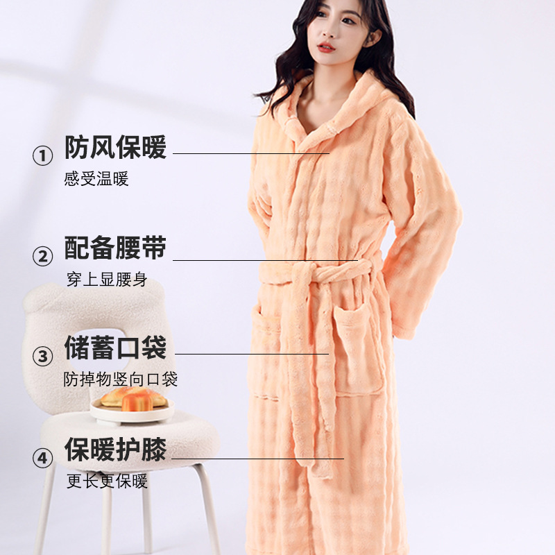 수출 대외 무역 목욕 가운은 가을과 겨울 보풀이없는 산호 양털 후드 홈 의류 잠옷 빠른 건조 흡수성을 두껍게 증가