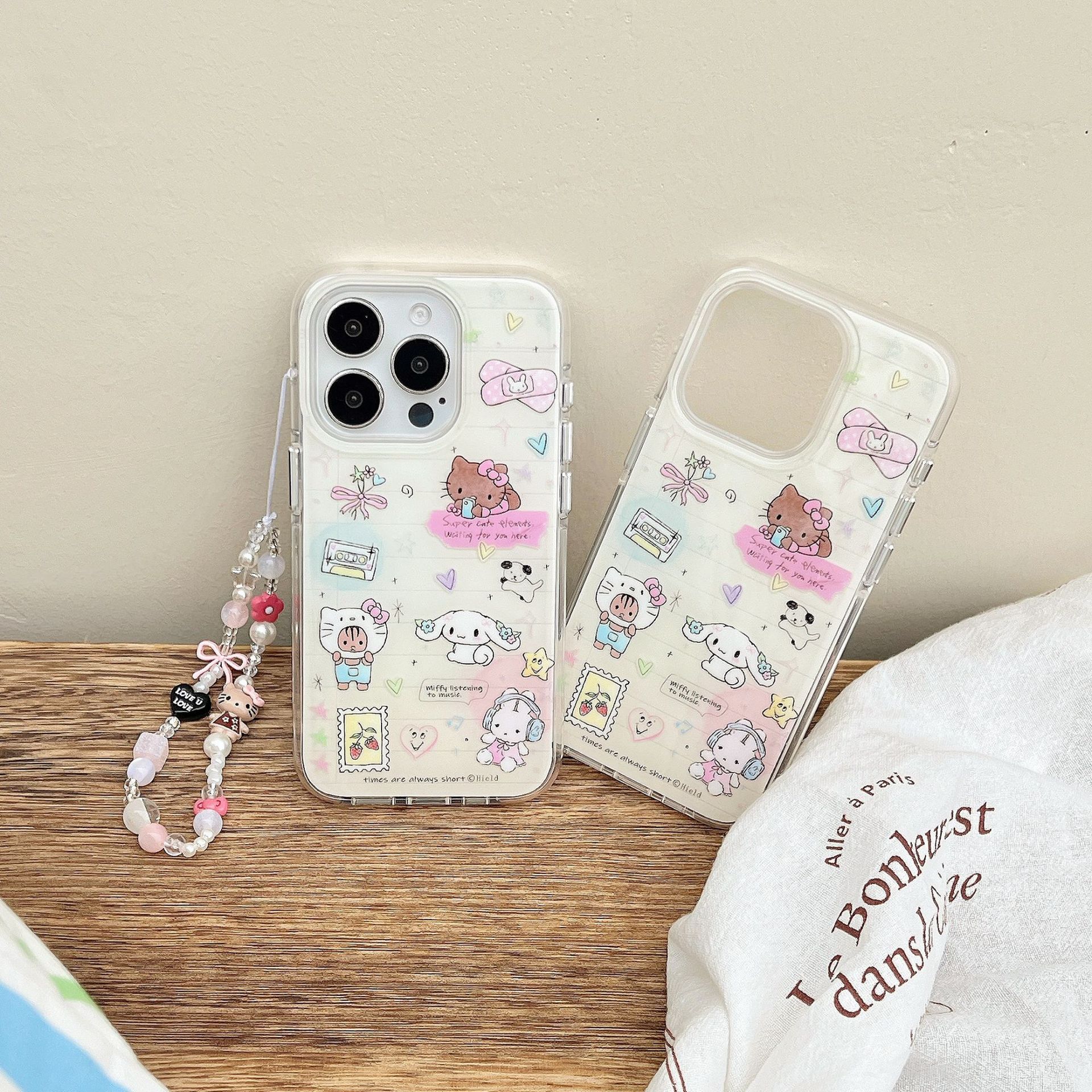 Corazón de niña de nicho de dibujos animados para Apple 15PorMax funda para teléfono móvil 16Pro verano cuero negro KT gato 14/13 mujer