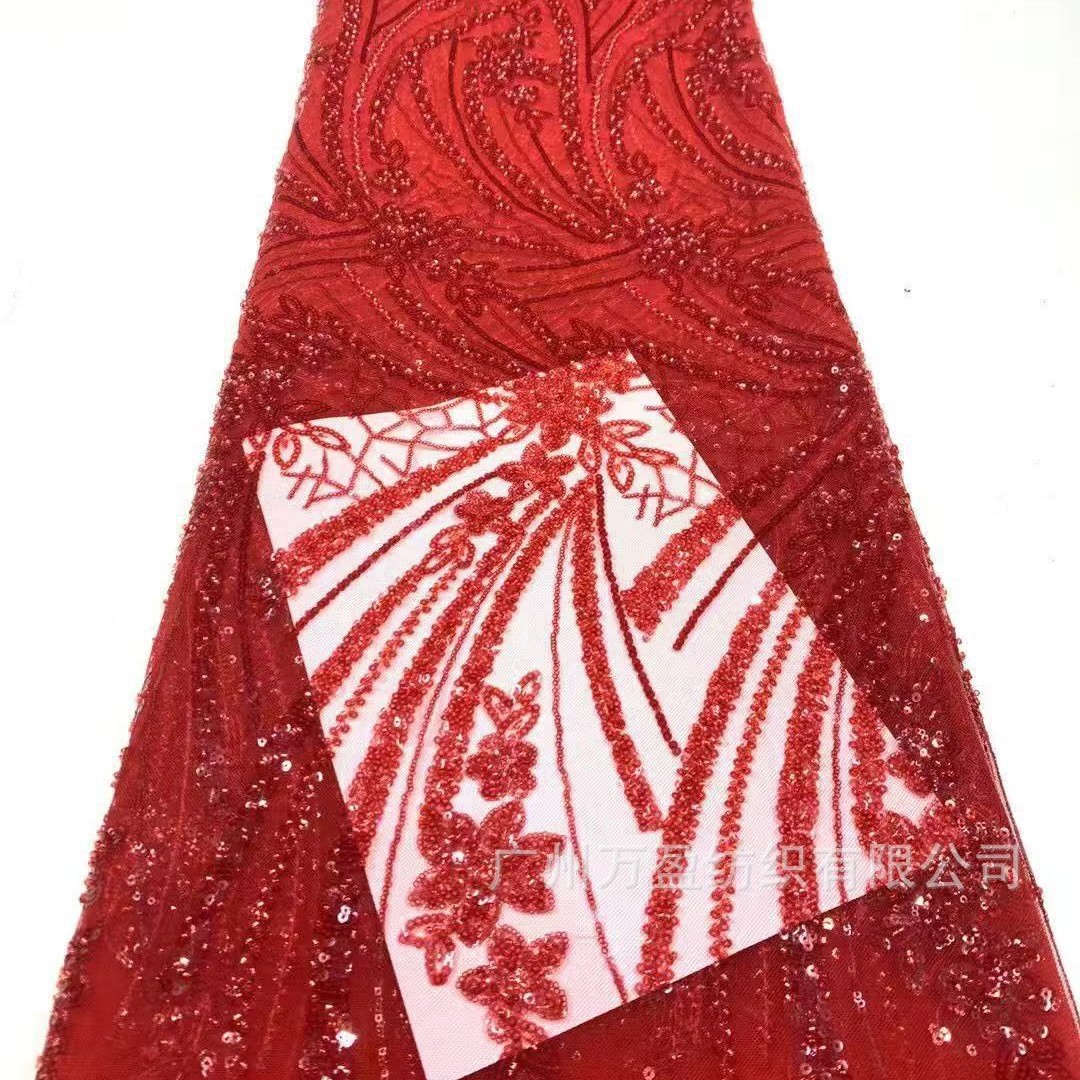 现货珠片珠管绣花布法式时尚裙装礼服舞台演出服植物花型刺绣面料