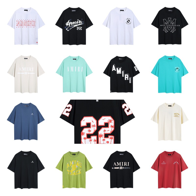 Summer New European and American Cross-Border Amiri Men's Round-Neck T-Shirt with Graffiti Print Pattern, Loose Fit, Versatile, Unisex