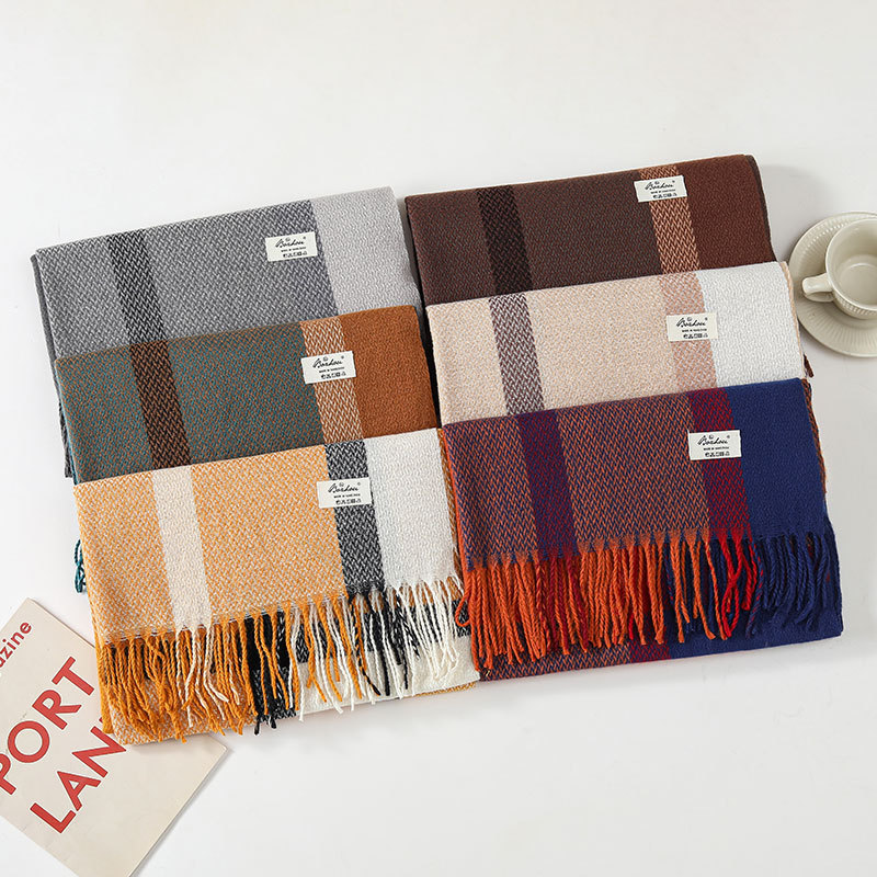 Transfronterizos otoño invierno calentamiento bufandas de bolsillo en estilo universitario de imitación de cachemira de color buñuelo largo medio de moda