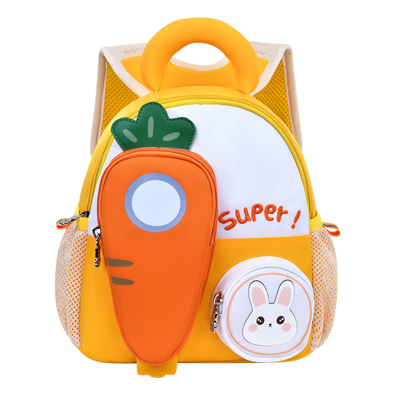Mochila escolar transfronteriza nueva zanahoria para niños 2 de gran capacidad, protección de la columna ultraligera, reducción de la carga, mochila escolar de jardín de infantes 1-3 años