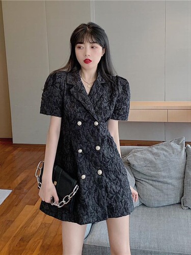 Summer Suit Dress French Style Short Sleeve Waist Cinching Slimming White Puff Sleeve Short Skirt for Women in 2025
