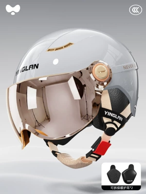 Yinglan Helmet Electric Vehicle Women's Motosiklet kaskı (dəbilqə) - 3c-cold-light-gray-electroplated-short-mirror-detachable-ear-protection-one-size-fits-all